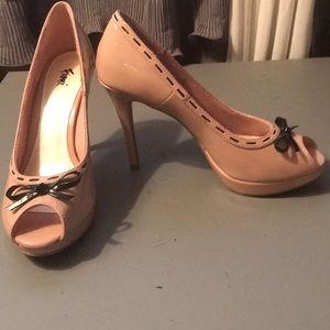 ‘Fioni’ Pink Patent Leather Peep-Toe Heel